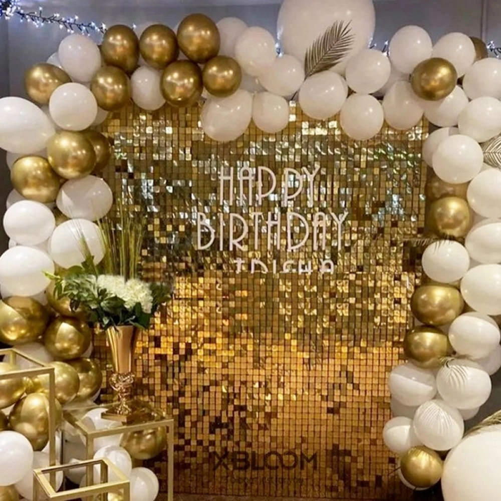 1pcs Shimmer Sequin Wall Background Panel Glam Gold Glitter Mirror Art Backdrop Wall Birthday New Year Party Wedding Decoration